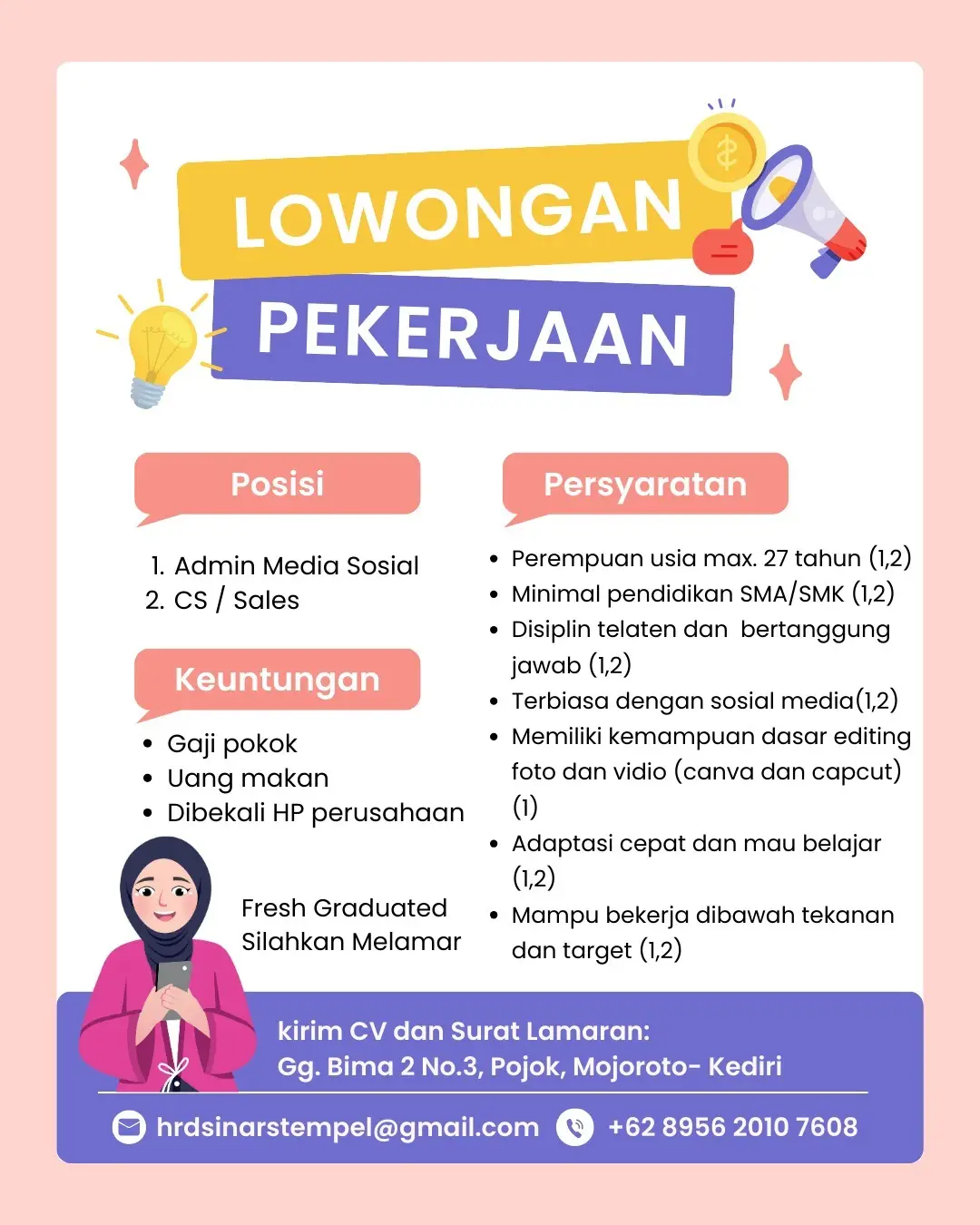 flyer lowongan kerja kediri admin social media dan sales